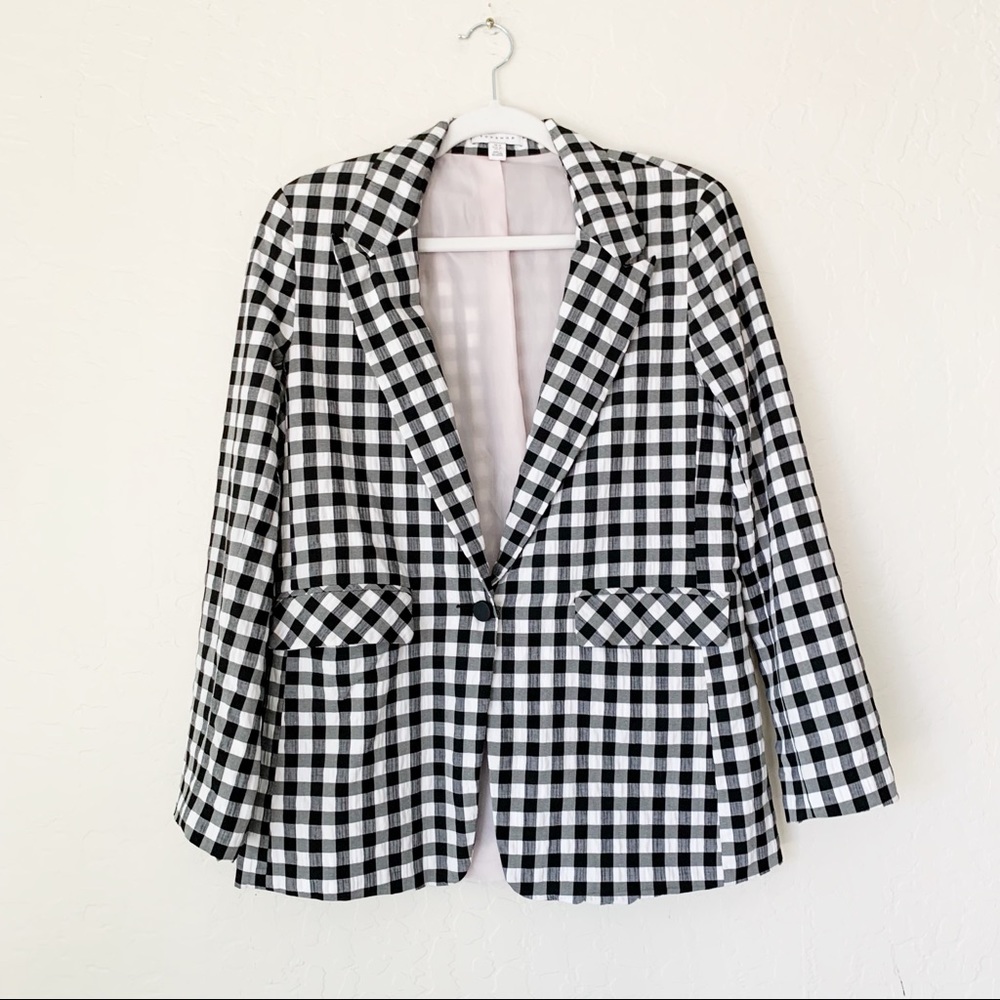 Topshop Black White Checkered Blazer Jacket Size 8